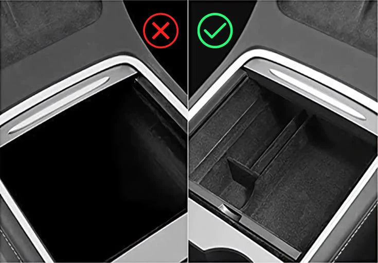 X-Auto Center Console Organizer Storage Box for Tesla Model 3 & Model Y (2021–2023) – Sliding Dual-Layer Design, Flocking or Rubber Material, Anti-Slip & Easy Installation