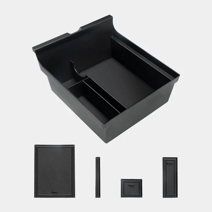 X-Auto Center Console Organizer Storage Box for Tesla Model 3 & Model Y (2021–2023) – Sliding Dual-Layer Design, Flocking or Rubber Material, Anti-Slip & Easy Installation