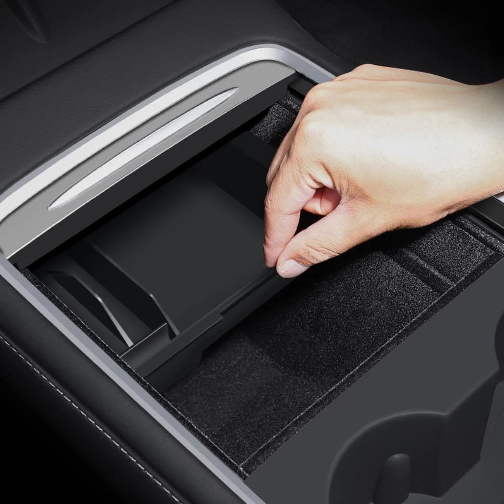 Center Console Storage Organizer Tray for Tesla Model 3 (2021–2023.10) & Model Y (2020–Present), Sliding ABS Flocking Insert Compartment