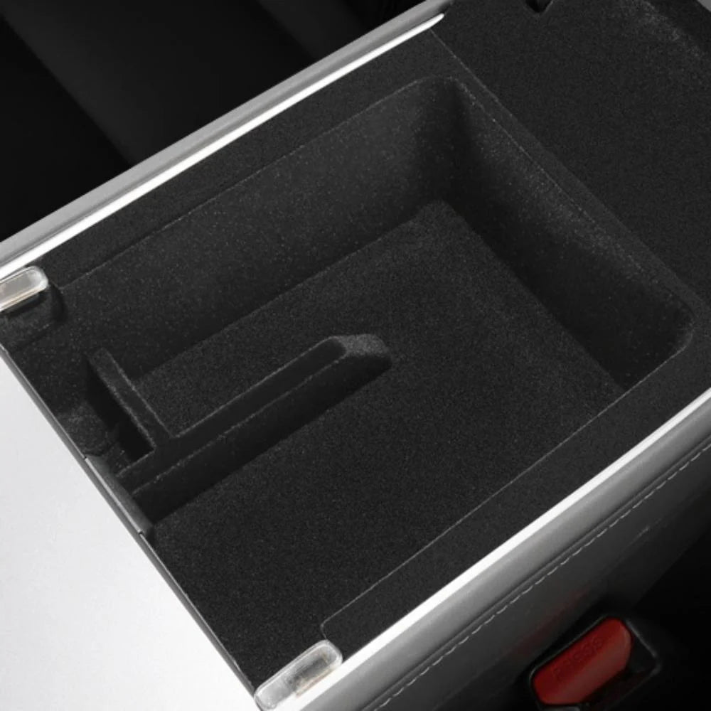 Center Console Storage Organizer Tray for Tesla Model 3 (2021–2023.10) & Model Y (2020–Present), Sliding ABS Flocking Insert Compartment