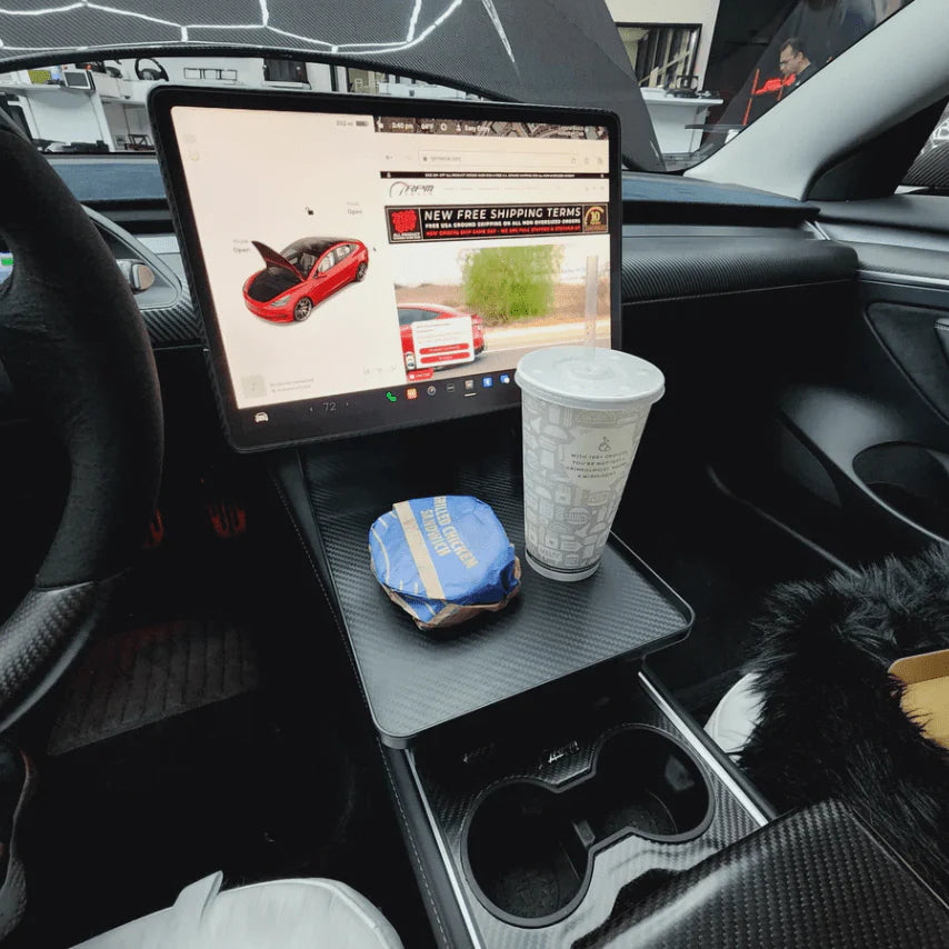X-Auto Center Console Tray Table for Tesla Model 3 (2017–2023.10) & Model Y (2020–Present) — Multifunctional Food Desk, Portable Car Table & Storage Organizer