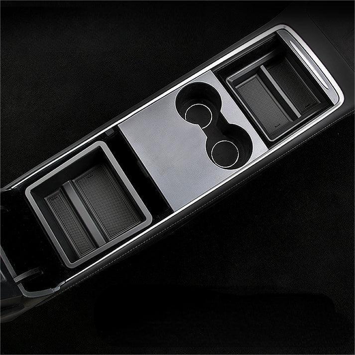 X-Auto Central Control Storage Box for Tesla Model 3 (2021–2023.10) & Model Y (2020–Present) | Hidden Sliding Console Organizer Tray | Flocking, Silicone, or Carbon Fiber Finish