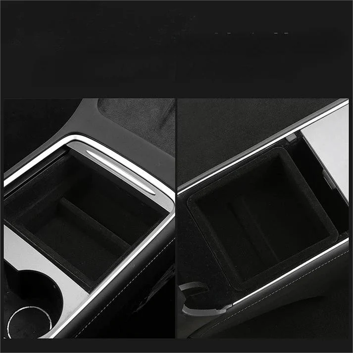 X-Auto Central Control Storage Box for Tesla Model 3 (2021–2023.10) & Model Y (2020–Present) | Hidden Sliding Console Organizer Tray | Flocking, Silicone, or Carbon Fiber Finish
