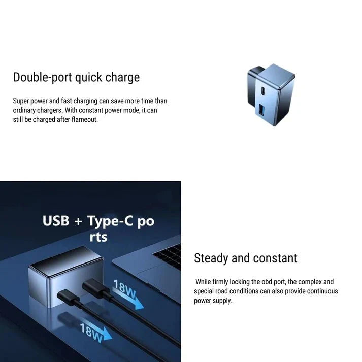 OBD to Cigarette Lighter Adapter for Tesla Model X/Y/S/3 – Dual USB Fast Charger Converter with Smart Chip Protection