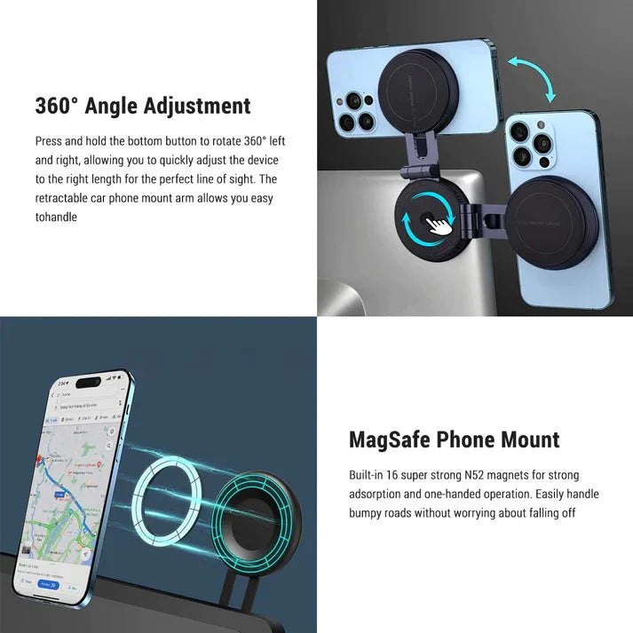 TESEVO Magnetic Phone Mount for Tesla Model 3/Y/X/S — MagSafe Compatible, Dashboard/Center Screen, 360° Foldable Arm