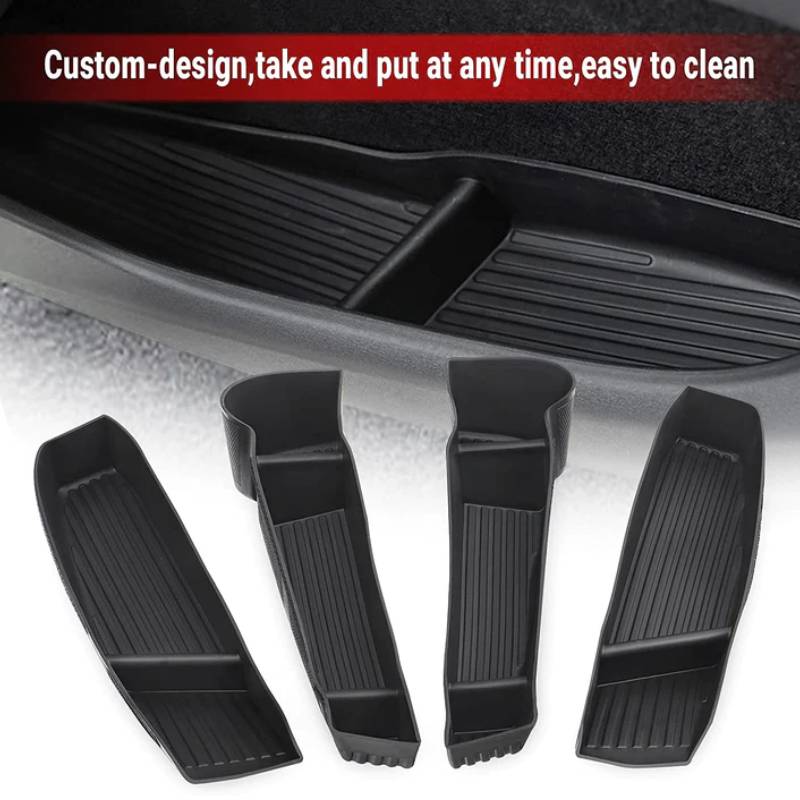 Tesla Model Y Door Storage Box Organizer (2021–Present) – 4PCS TPE Waterproof Door Handle Tray Set for Front & Rear Doors