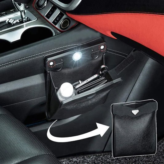 LED Car Trash Bag with Magnetic Light for Tesla Model 3/Y/S/X – Leather Rear Seat Garbage Holder with Non-Destructive Installation