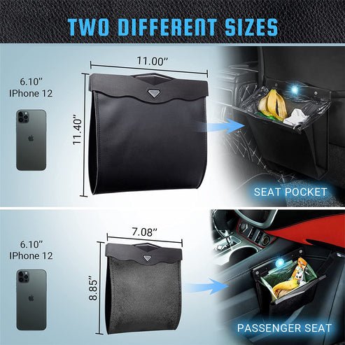 LED Car Trash Bag with Magnetic Light for Tesla Model 3/Y/S/X – Leather Rear Seat Garbage Holder with Non-Destructive Installation