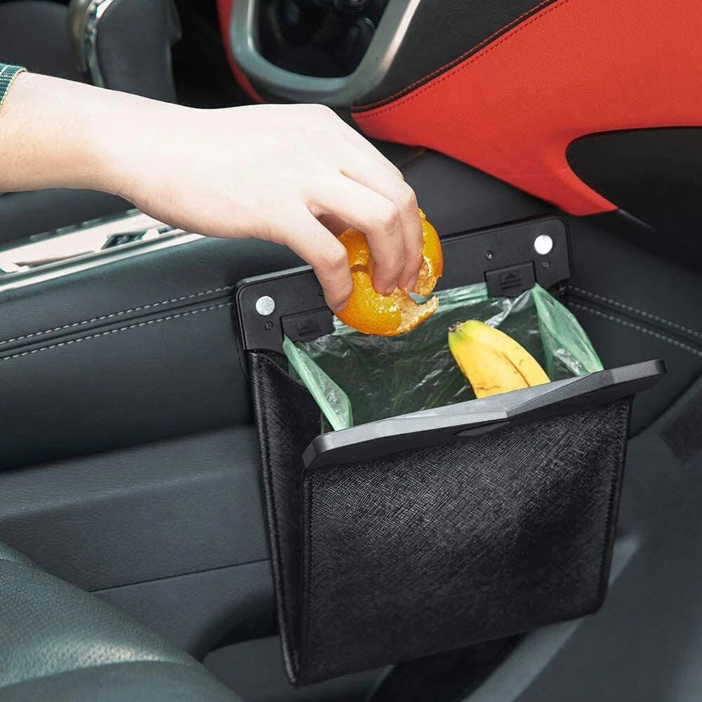 LED Car Trash Bag with Magnetic Light for Tesla Model 3/Y/S/X – Leather Rear Seat Garbage Holder with Non-Destructive Installation