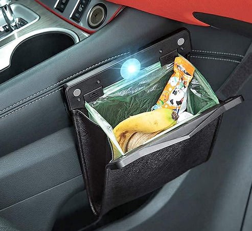LED Car Trash Bag with Magnetic Light for Tesla Model 3/Y/S/X – Leather Rear Seat Garbage Holder with Non-Destructive Installation