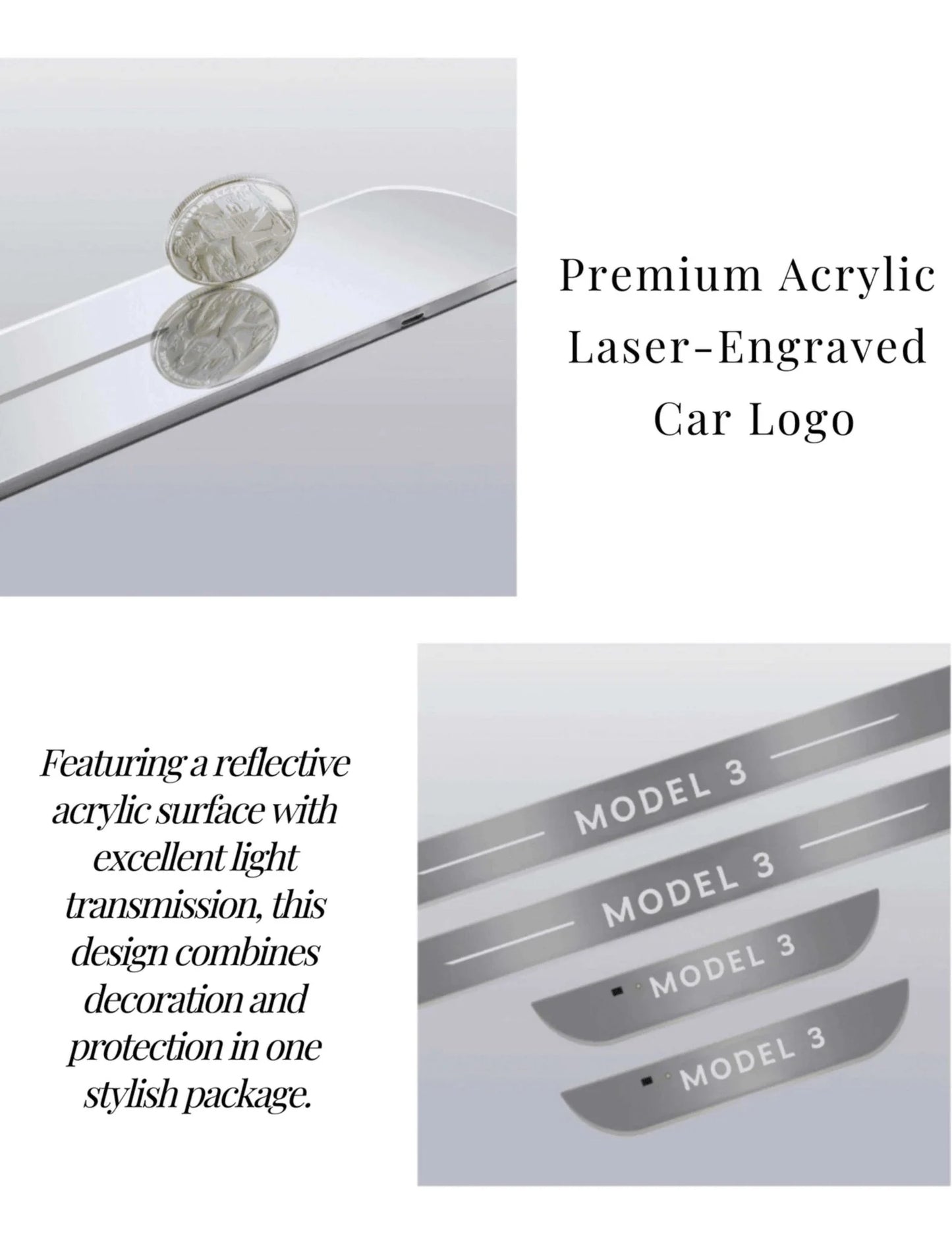 X-Auto LED Welcome Door Sill Protector for Tesla Model 3/Y/S/X (2017–Present), Illuminated Scuff Plate with Magnetic Installation, Rechargeable Silver Mirror Finish (4PCS)
