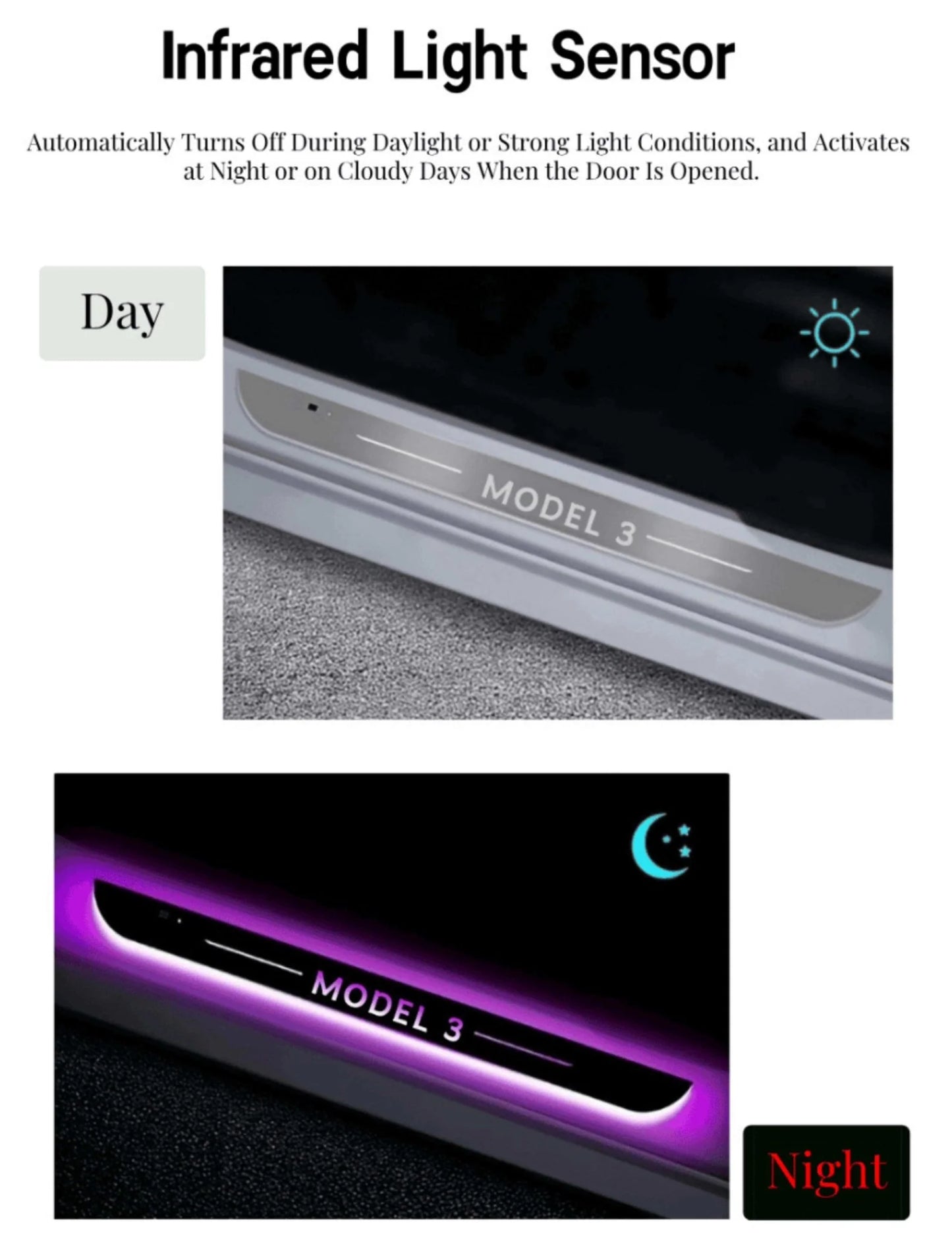 X-Auto LED Welcome Door Sill Protector for Tesla Model 3/Y/S/X (2017–Present), Illuminated Scuff Plate with Magnetic Installation, Rechargeable Silver Mirror Finish (4PCS)