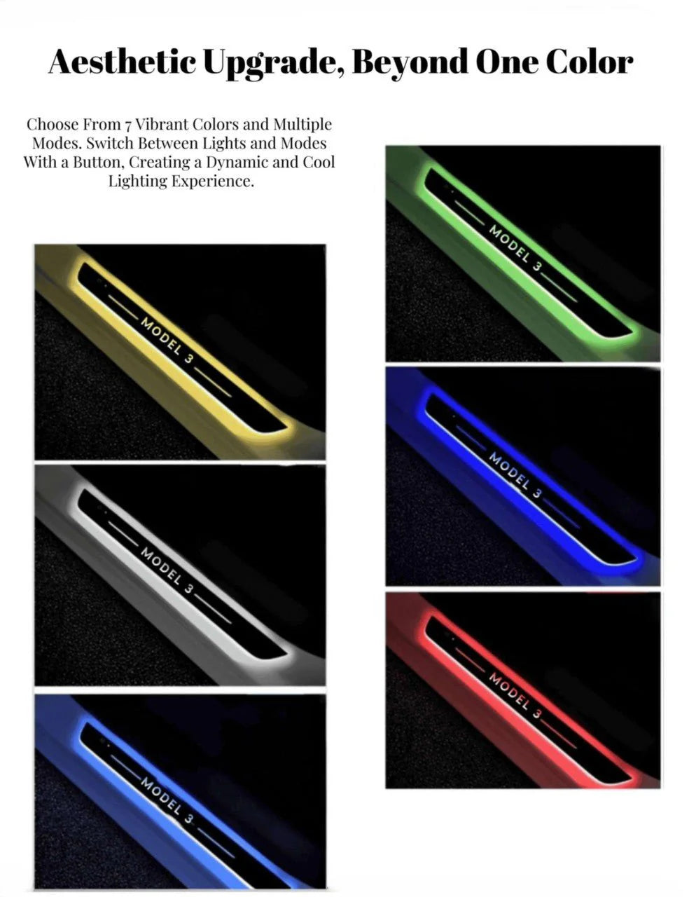X-Auto LED Welcome Door Sill Protector for Tesla Model 3/Y/S/X (2017–Present), Illuminated Scuff Plate with Magnetic Installation, Rechargeable Silver Mirror Finish (4PCS)