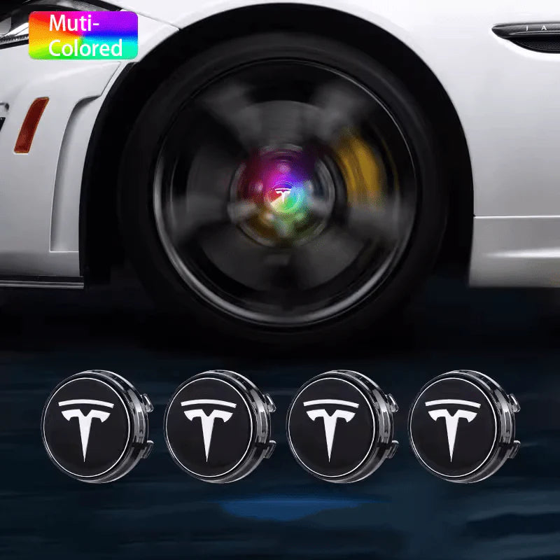 LED Wheel Hub Light Caps with Kinetic Power Generator for Tesla Model 3/Y/S/X (Set of 4) – Battery-Free Glowing Center Caps for Enhanced Safety and Style