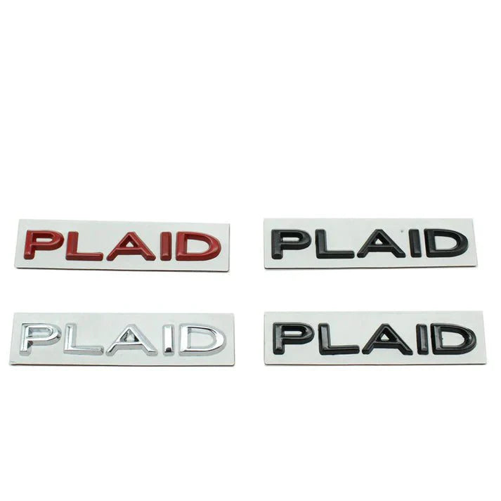 Plaid Trunk Logo Emblem Badge for Tesla Model 3/Y/S/X – Premium Alloy 3D Decal Sticker with Strong 3M Adhesive