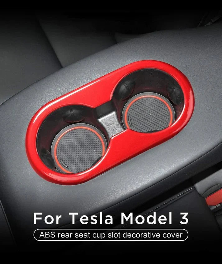 X-Auto Rear Seat Cup Holder Trim Cover for Tesla Model 3 & Model Y – ABS Decorative Frame Protector (Scratch & Dust Resistant)