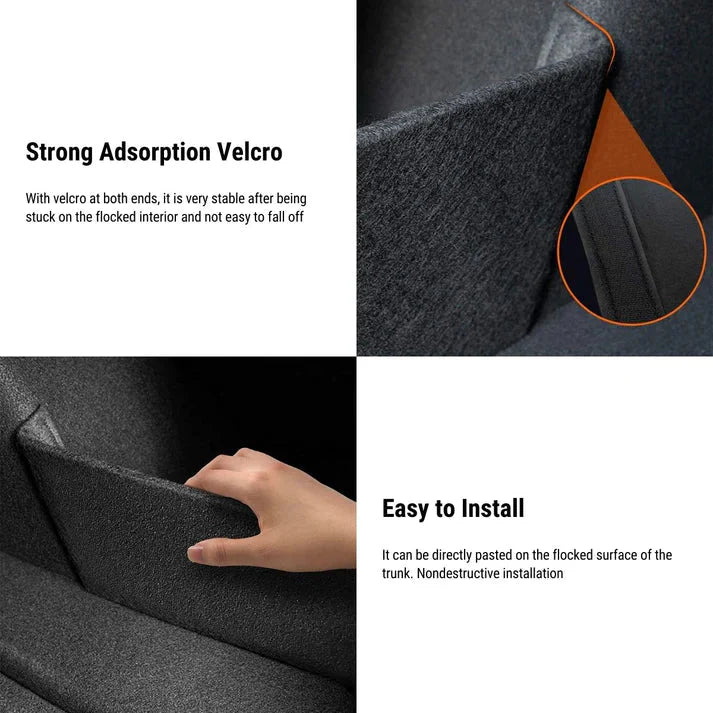 Rear Trunk Side Organizer Divider for Tesla Model 3 (2017-2023.10) & Model Y (2021-Present) – Flocked Fabric Storage Panel, Custom Fit Cargo Organizer