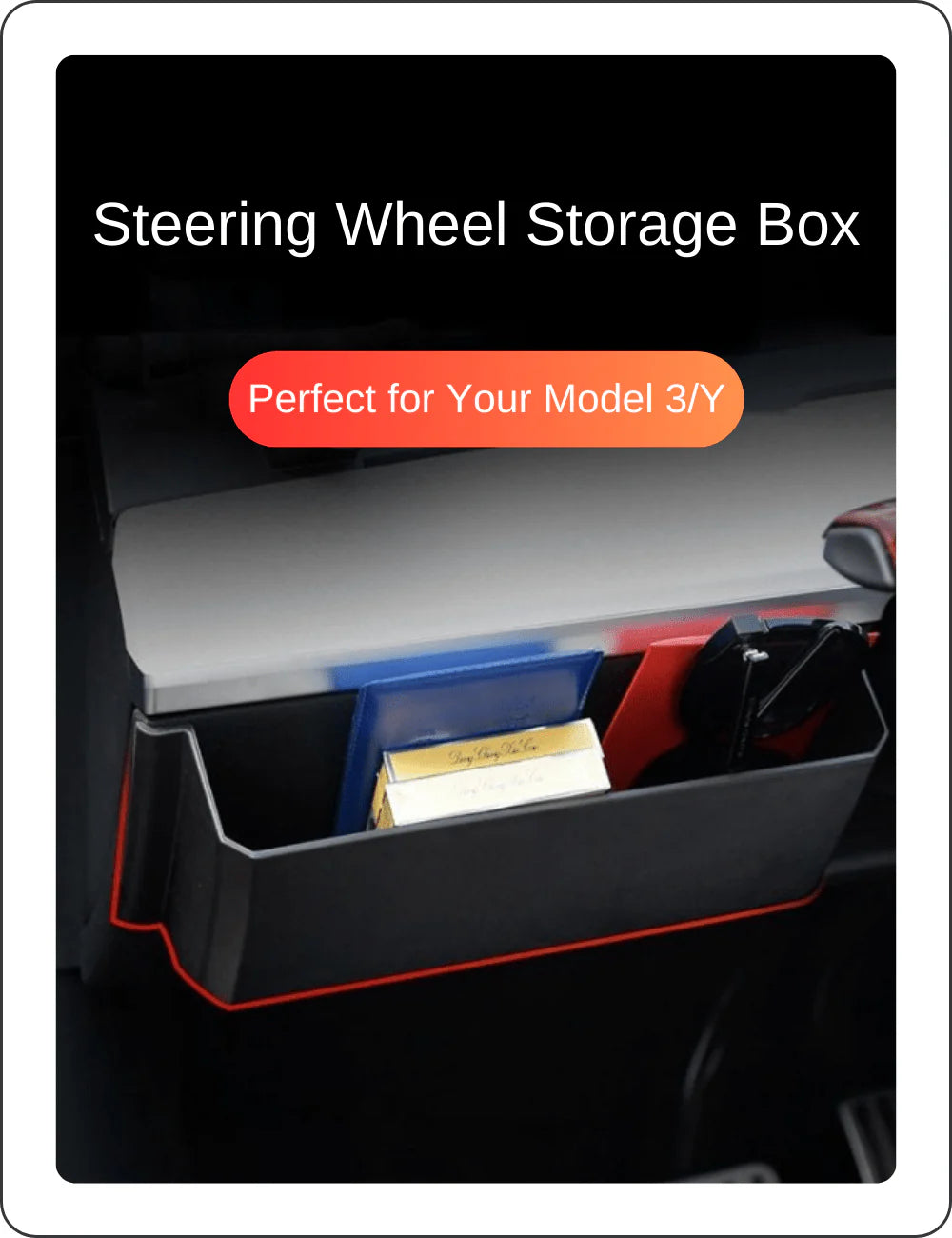Tesla Model 3 Model Y Steering Wheel Center Console Storage Box – Custom Fit, Durable ABS Organizer
