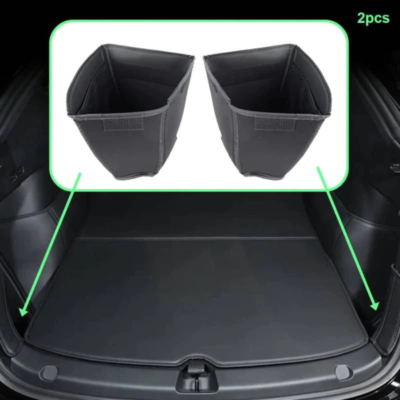 X-Auto Leather Trunk Side Storage Boxes (Left & Right) for Tesla Model Y 2020–Present – Premium Organizer for Neat and Quiet Cargo Space
