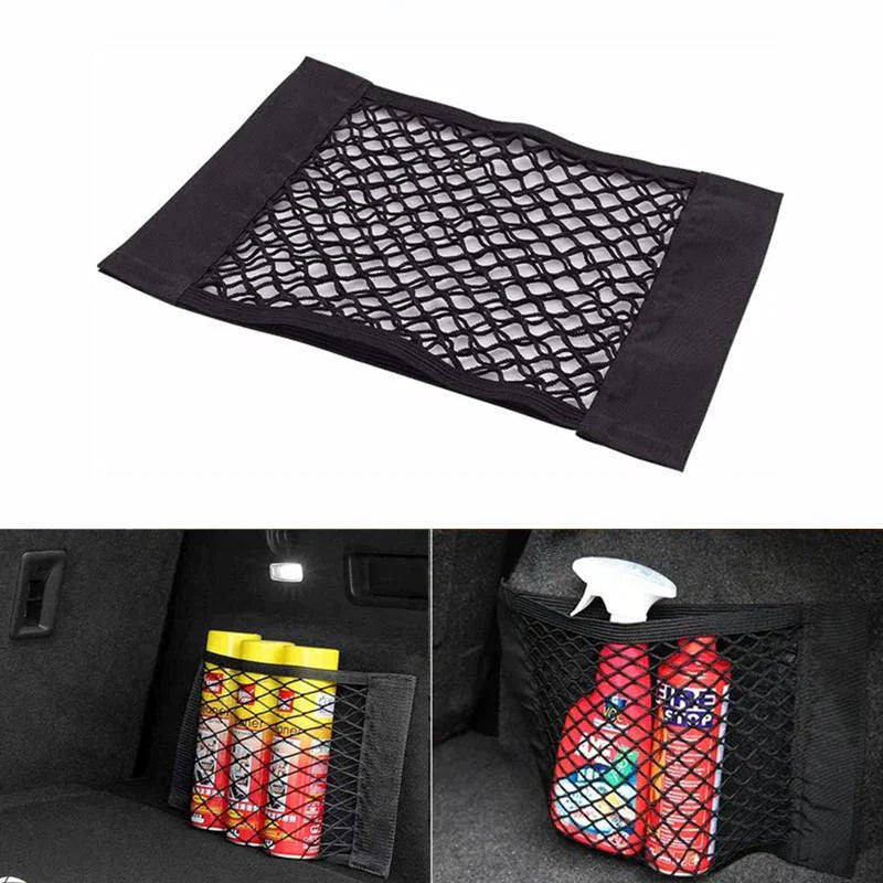 X-Auto Trunk Storage Bag Mesh Cargo Net Organizer for Tesla Model 3/Y/S/X ā Expandable Car Trunk Storage with Velcro Attachment
