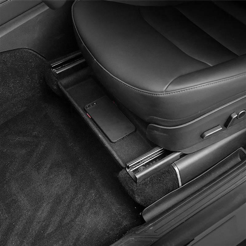 Under Seat Storage Organizer Box for Tesla Model Y (2020–Present) – Hidden Drawer Tray with Felt Lining and Flip Cover X-Auto