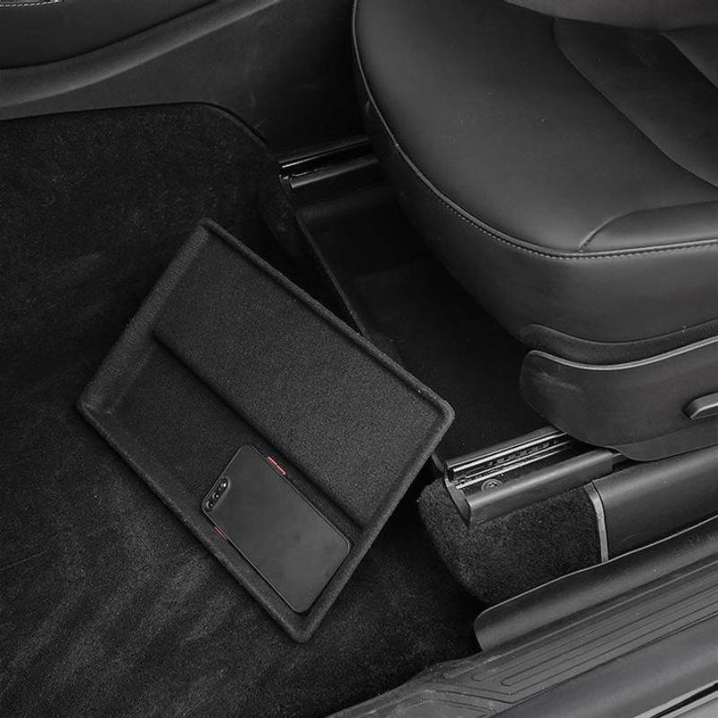 Under Seat Storage Organizer Box for Tesla Model Y (2020–Present) – Hidden Drawer Tray with Felt Lining and Flip Cover X-Auto