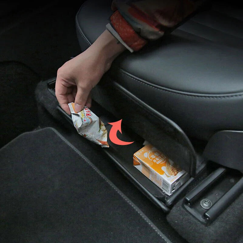 X-Auto Under Seat Storage Box for Tesla Model Y 2020–2025 | Leather Underseat Organizer Drawer, Extra Hidden Storage Compartment for Driver & Passenger Seat
