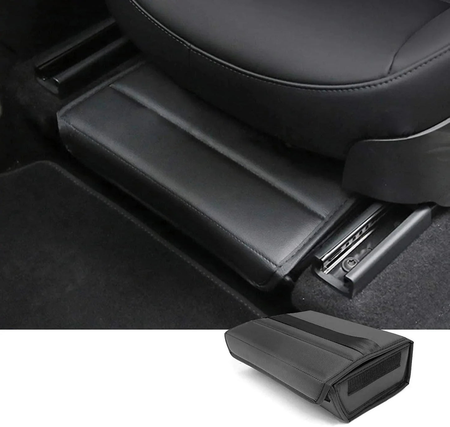 X-Auto Under Seat Storage Box for Tesla Model Y 2020–2025 | Leather Underseat Organizer Drawer, Extra Hidden Storage Compartment for Driver & Passenger Seat