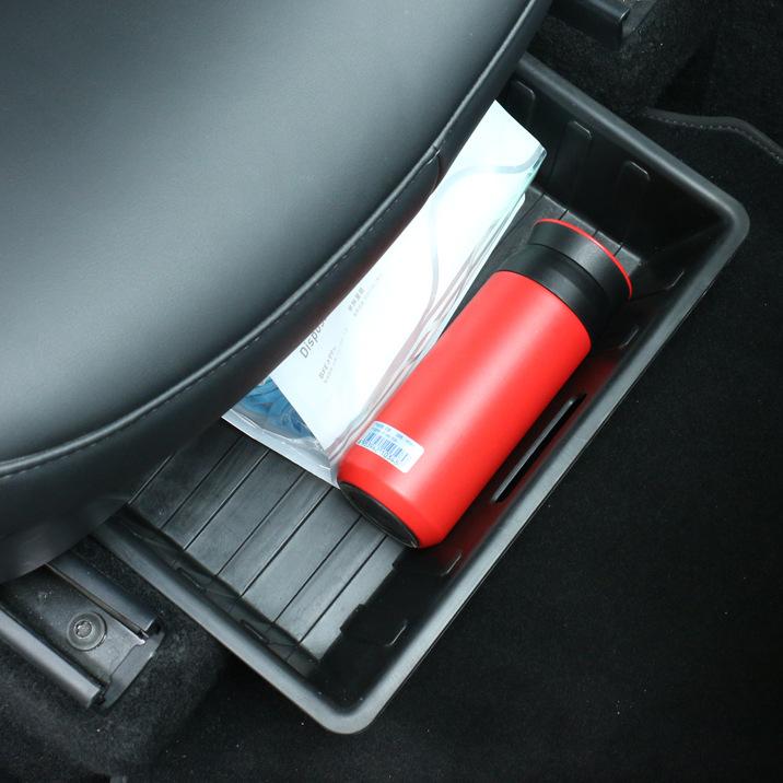X-Auto Under-Seat Storage Box for Tesla Model Y (2020–Present) – Hidden Drawer Organizer with Air Vent Protection Cover