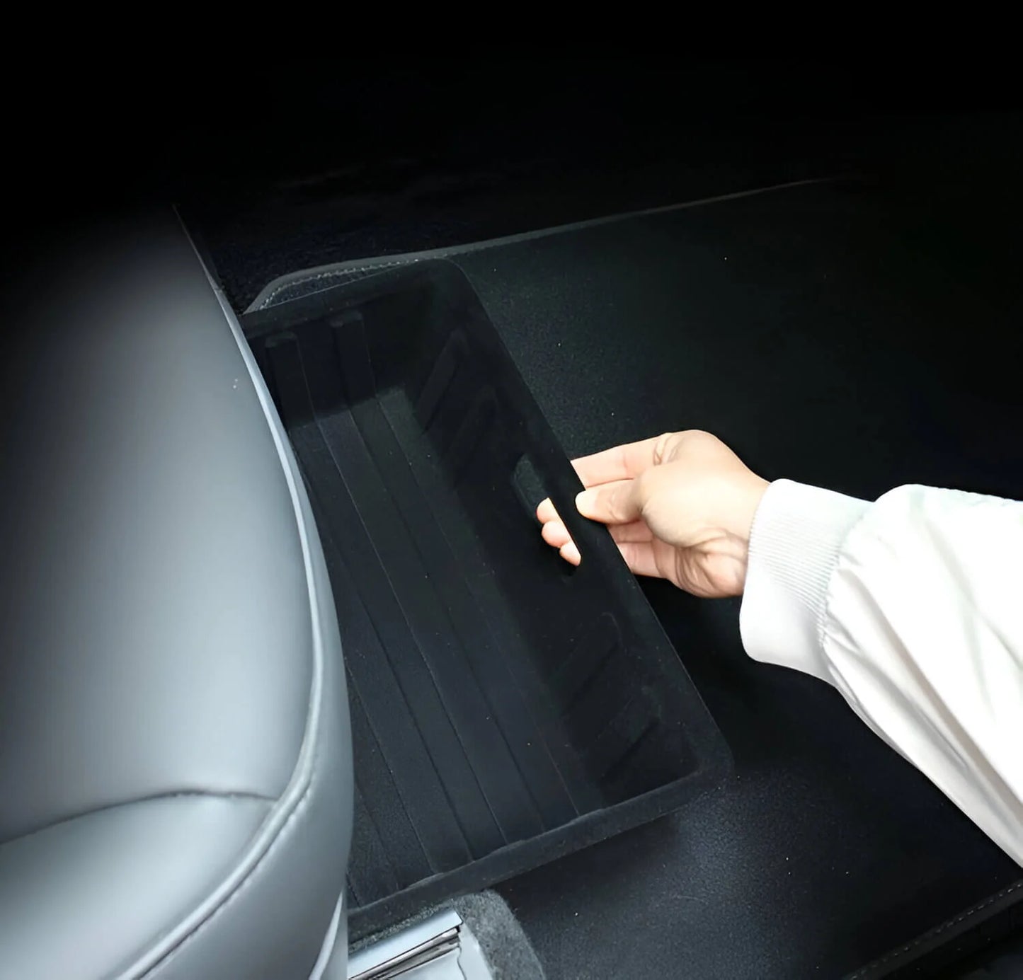 X-Auto Under-Seat Storage Box for Tesla Model Y (2020–Present) – Hidden Drawer Organizer with Air Vent Protection Cover