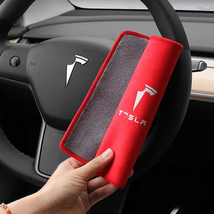 Dual-Sided Microfiber Car Cleaning Towel (28×20cm) | 8X Absorbent Coral Velvet & Suede | Scratch-Free Lint-Free | For Tesla Model 3 Model Y Model S Model X Cybertruck & All Vehicles