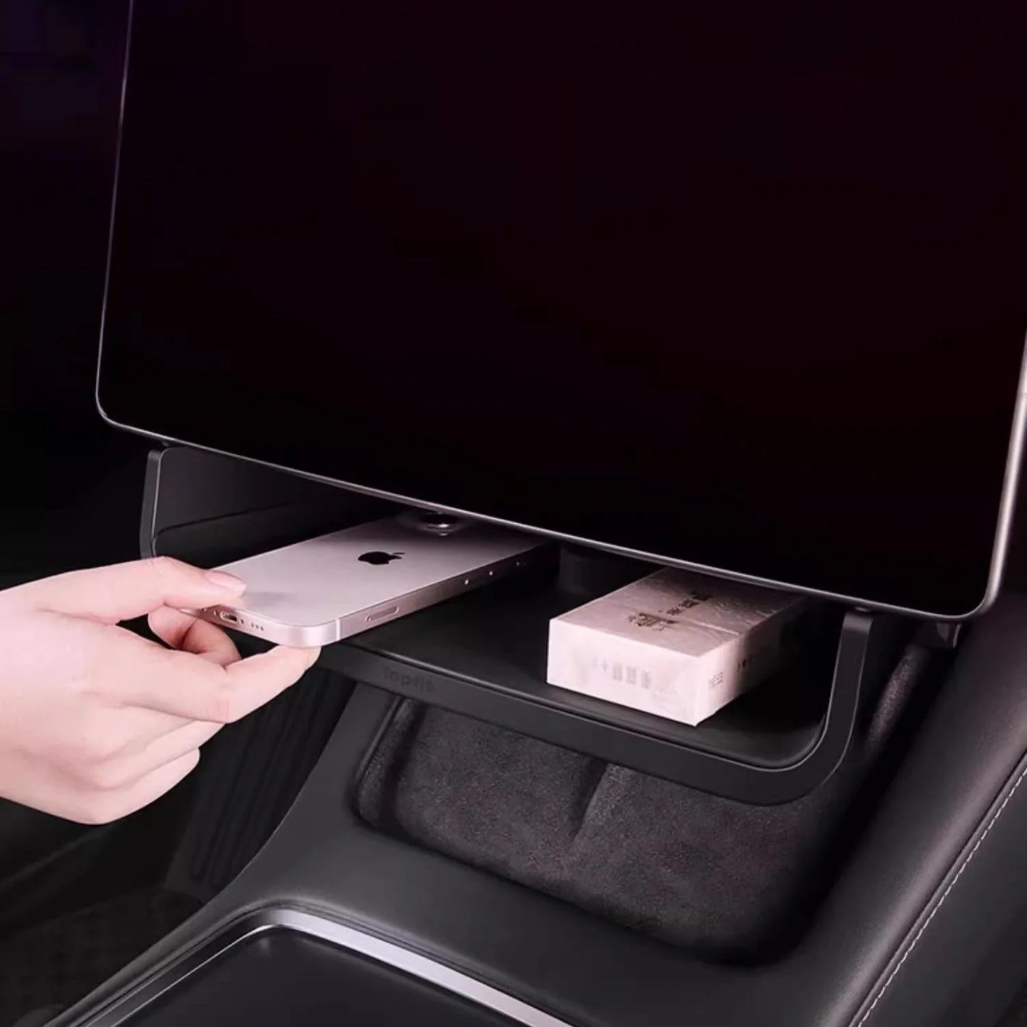 Under Screen Storage Organizer for Tesla Model 3 Highland (2024–Present) & Model Y (2020–Present) – Hidden Dashboard Compartment Box