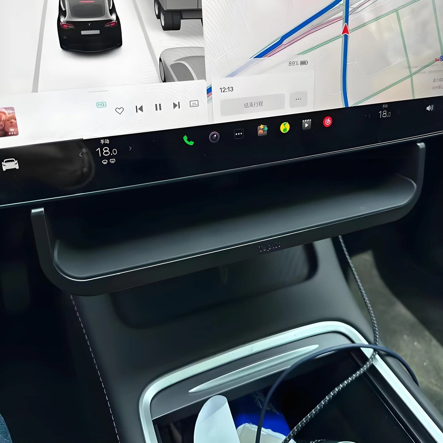 Under Screen Storage Organizer for Tesla Model 3 Highland (2024–Present) & Model Y (2020–Present) – Hidden Dashboard Compartment Box
