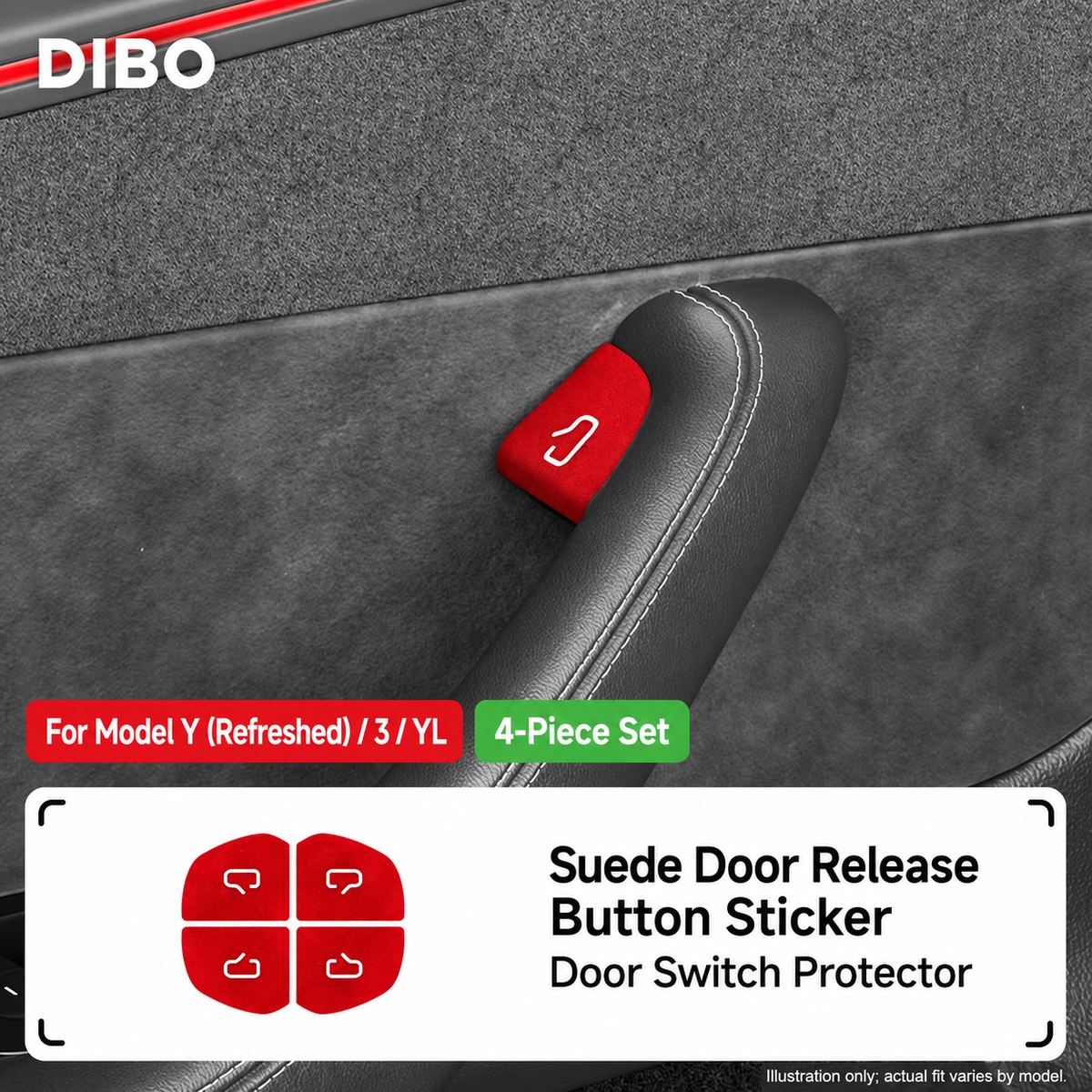 Door Button Stickers - Red suede texture - 4-piece set