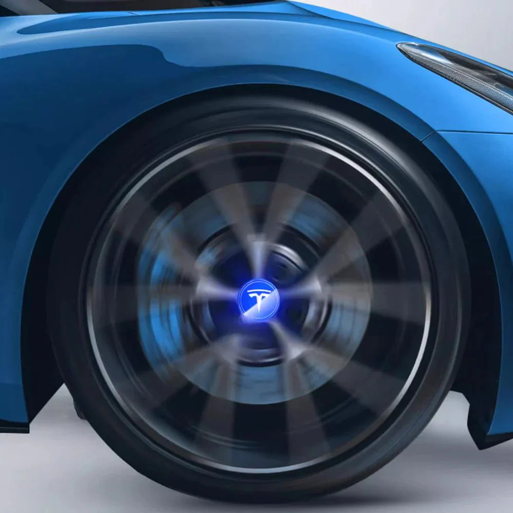 LED Wheel Hub Light Caps with Kinetic Power Generator for Tesla Model 3/Y/S/X (Set of 4) – Battery-Free Glowing Center Caps for Enhanced Safety and Style