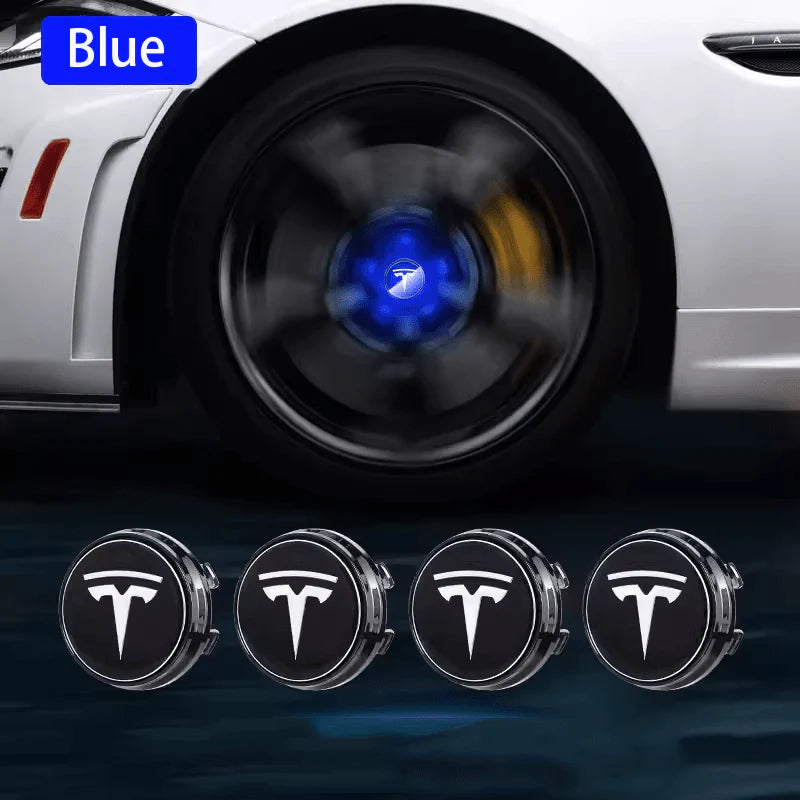 LED Wheel Hub Light Caps with Kinetic Power Generator for Tesla Model 3/Y/S/X (Set of 4) – Battery-Free Glowing Center Caps for Enhanced Safety and Style