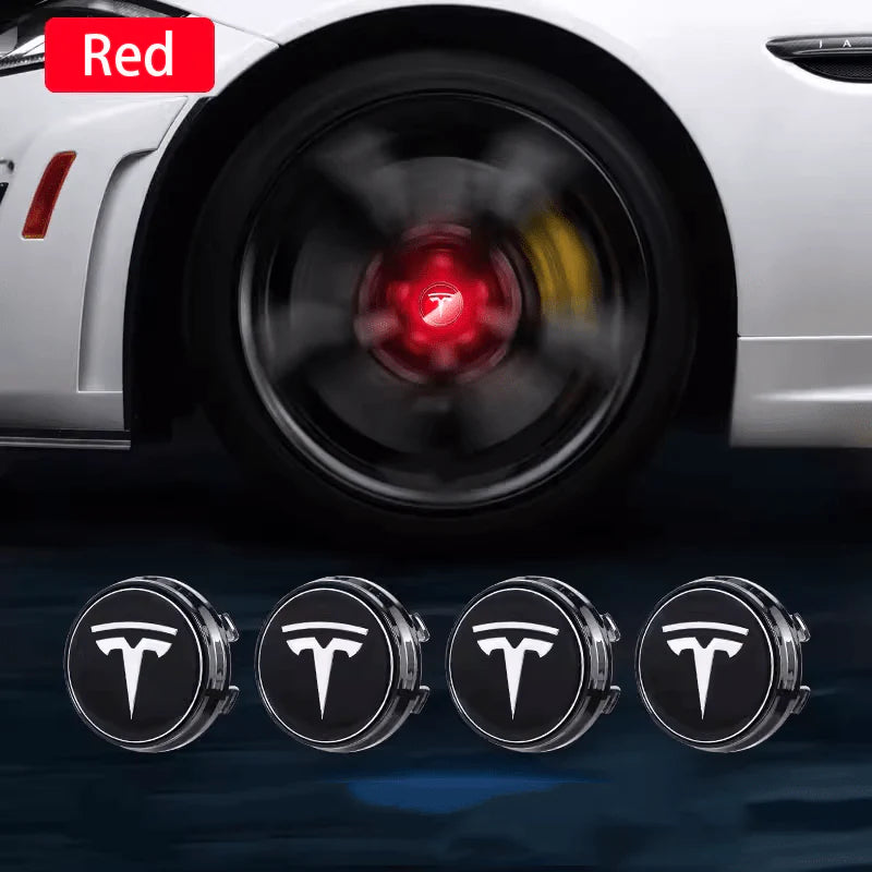 LED Wheel Hub Light Caps with Kinetic Power Generator for Tesla Model 3/Y/S/X (Set of 4) – Battery-Free Glowing Center Caps for Enhanced Safety and Style