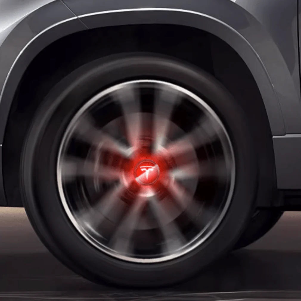 LED Wheel Hub Light Caps with Kinetic Power Generator for Tesla Model 3/Y/S/X (Set of 4) – Battery-Free Glowing Center Caps for Enhanced Safety and Style