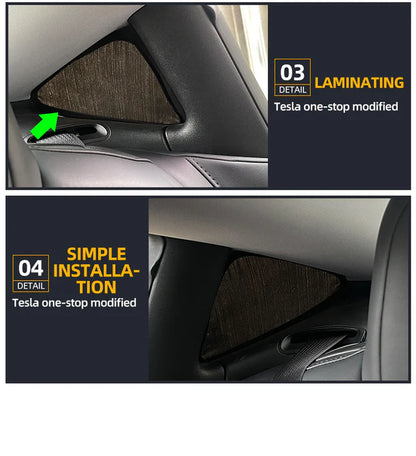 Nylon UV Protection Triangle Sunshade Net for Tesla Model 3 & Model 3 Highland – Side Window Sun Shade Mesh