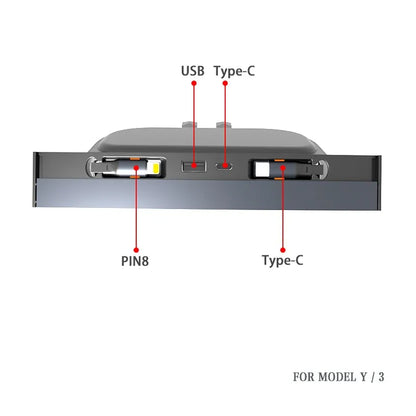 Retractable USB Hub for Tesla Model 3/Y (2017–Present) – 4-Port Fast Charging Center Console Hub with Slide Cover