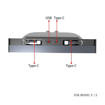 Retractable USB Hub for Tesla Model 3/Y (2017–Present) – 4-Port Fast Charging Center Console Hub with Slide Cover