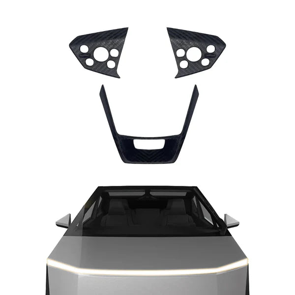 Real 3K Carbon Fiber Steering Wheel Panel Covers (3PCS) for Tesla Cybertruck – OEM Precision Fit, Lightweight Interior Trim Upgrade