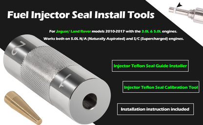 Fuel injector seal install tools for Jaguar/Land Rover 3.0L and 5.0L engines from 2010-2017.