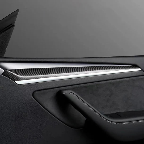 Real Carbon Fiber Front Door Trim Cover Interior Decoration for Tesla Model 3 (2020–2024) & Model Y (2020–2024)