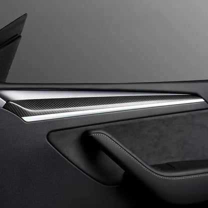 Real Carbon Fiber Front Door Trim Cover Interior Decoration for Tesla Model 3 (2020–2024) & Model Y (2020–2024)