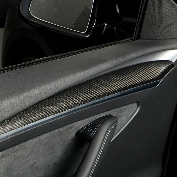 Real Carbon Fiber Front Door Trim Cover Interior Decoration for Tesla Model 3 (2020–2024) & Model Y (2020–2024)