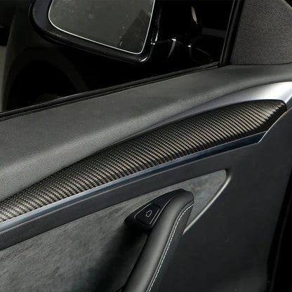Real Carbon Fiber Front Door Trim Cover Interior Decoration for Tesla Model 3 (2020–2024) & Model Y (2020–2024)
