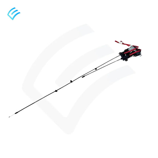 Tesla Model X hood latch release assembly 1057991-00-F with long release cable and red pull strap