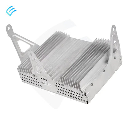 Tesla Model 3 factory audio amplifier module, finned aluminum heat sink and side mounting tabs