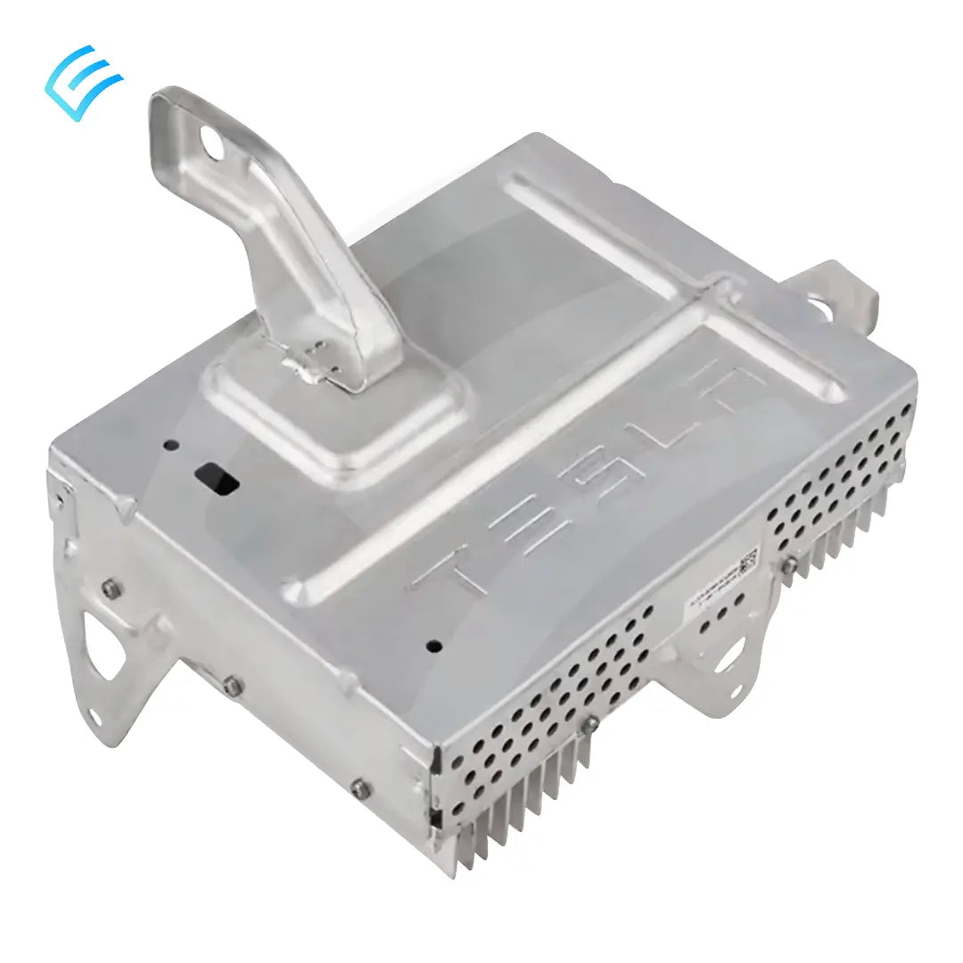 OEM Tesla Model 3 external audio amplifier 1079748-00-F, top cover with mounting bracket